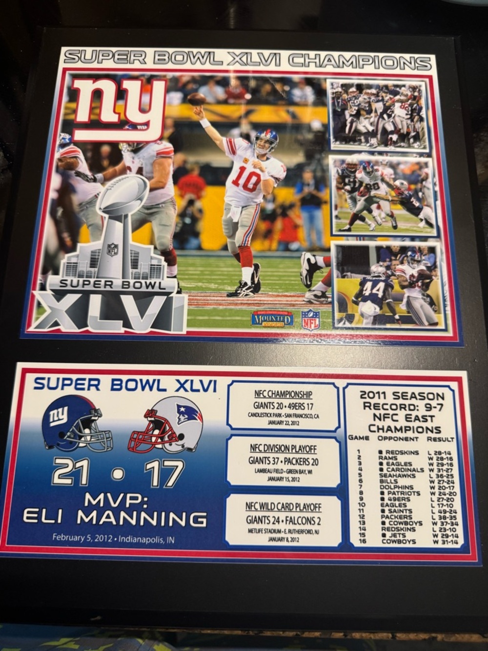Super Bowl XLVI Framed Print plaque